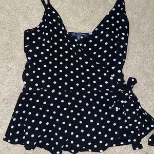 One Clothing B&W Polka Dot Wrap Tank Top Medium